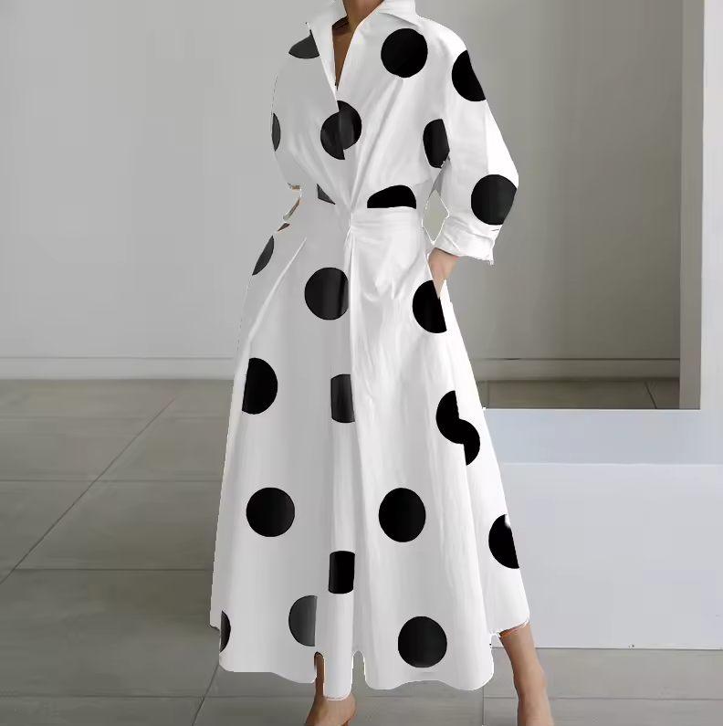 Robe Chemise Longue Femme Taille Cintrée Boutonnée