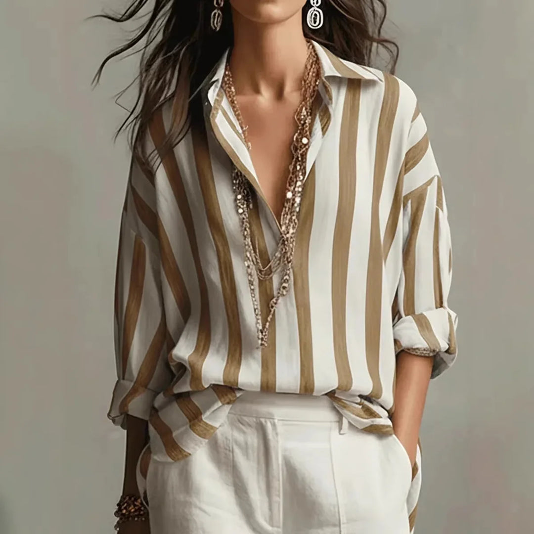 Striped Button-Up Shirt for Women, Relaxed Fit