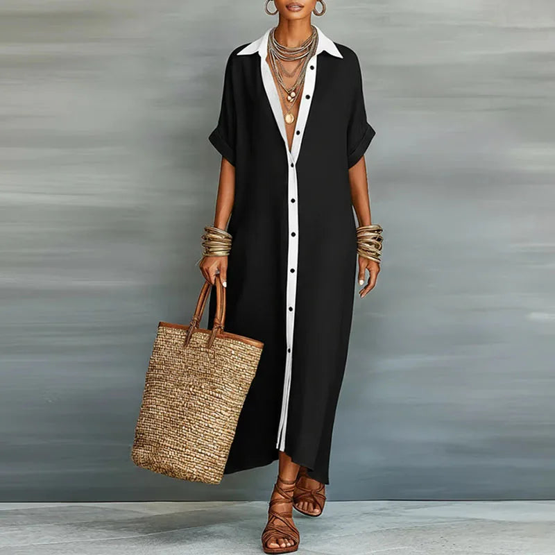 Robe Chemise Longue Fluide Femme Boutonnée