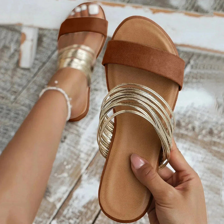 Sandales Plates Brides Métallisées Femme Été