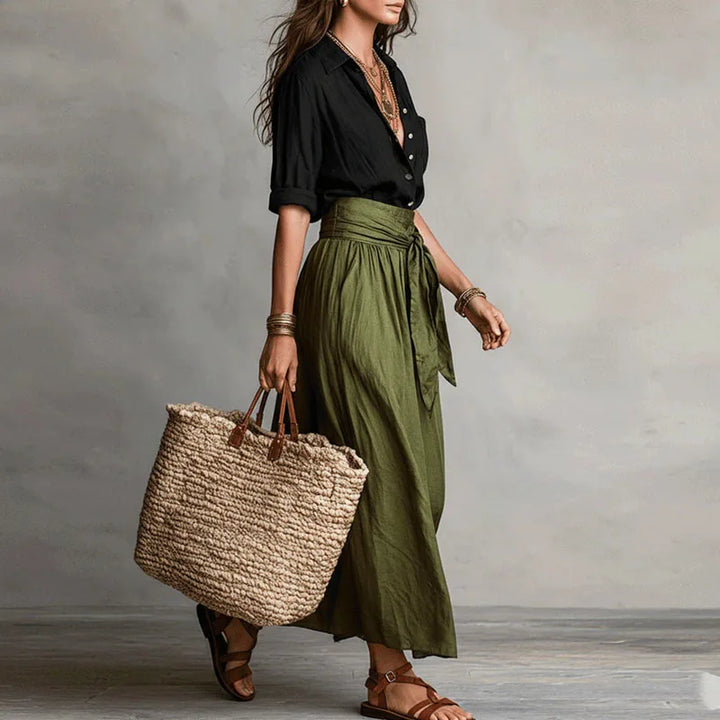 Ensemble Femme Chemisier et Jupe Midi Taille Haute