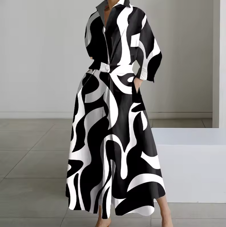 Robe Chemise Longue Femme Taille Cintrée Boutonnée