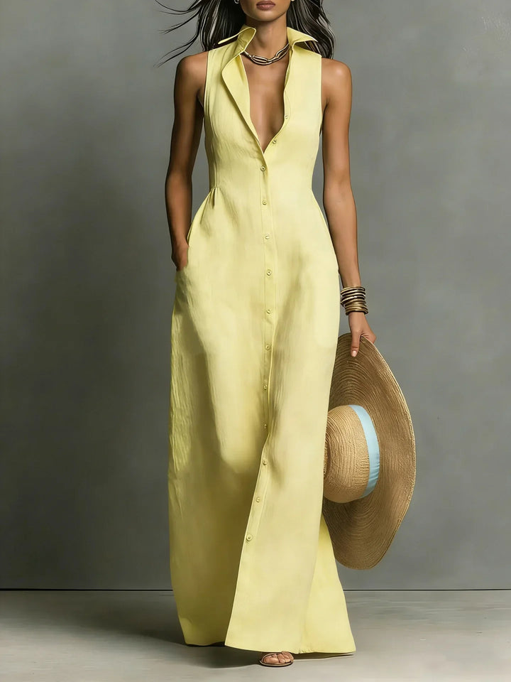 Robe Chemise Sans Manches Boutonnée Femme