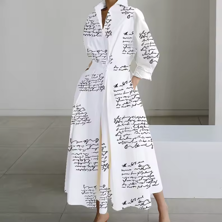 Robe Chemise Longue Femme Taille Cintrée Boutonnée