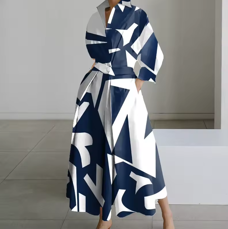 Robe Chemise Longue Femme Taille Cintrée Boutonnée