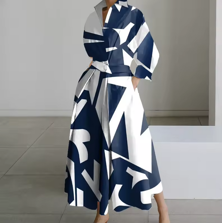 Robe Chemise Longue Femme Taille Cintrée Boutonnée