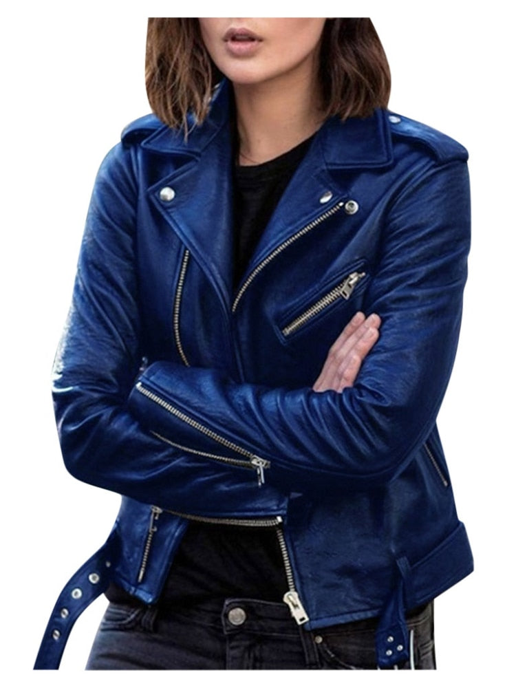 Blouson de Motard Zippé en Similicuir Pour Femme