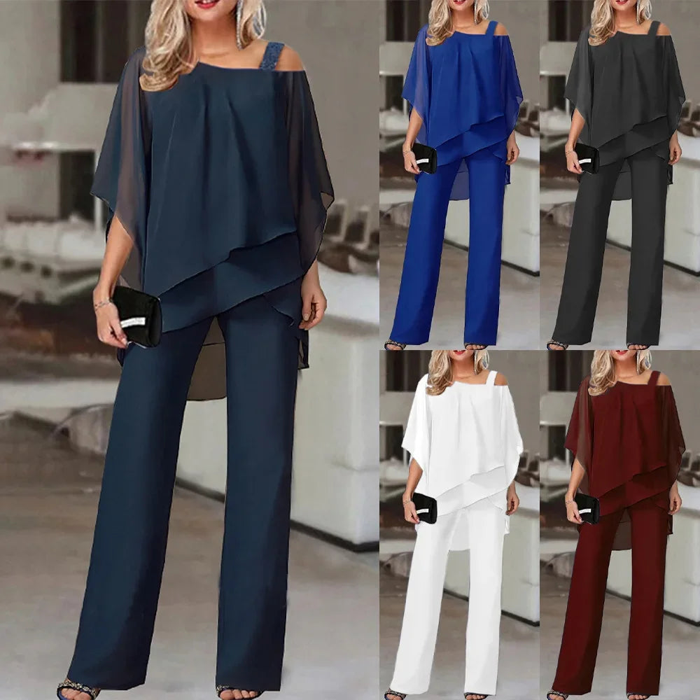 Women's Off-the-Shoulder Top and Wide-Leg Pants Set