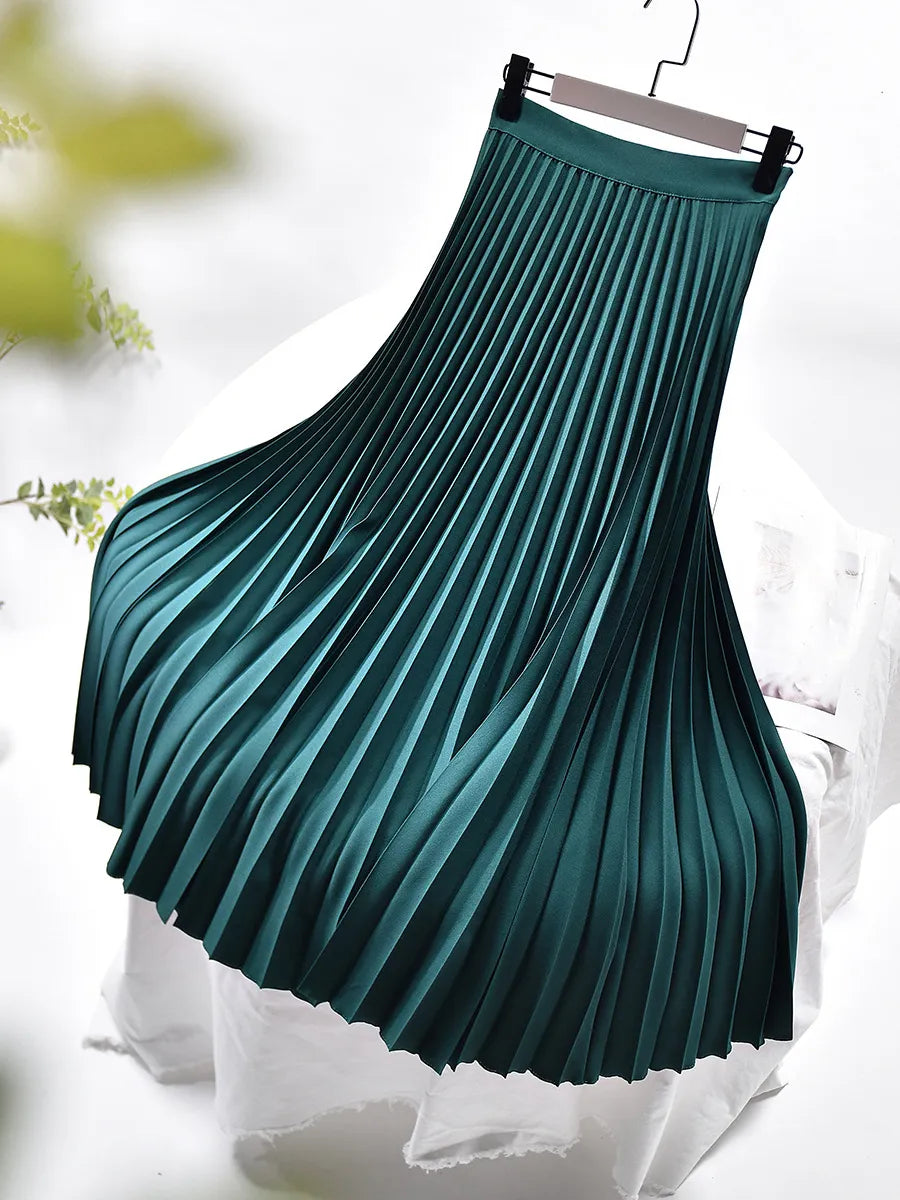 Jupe Midi Plissée Femme Taille Haute