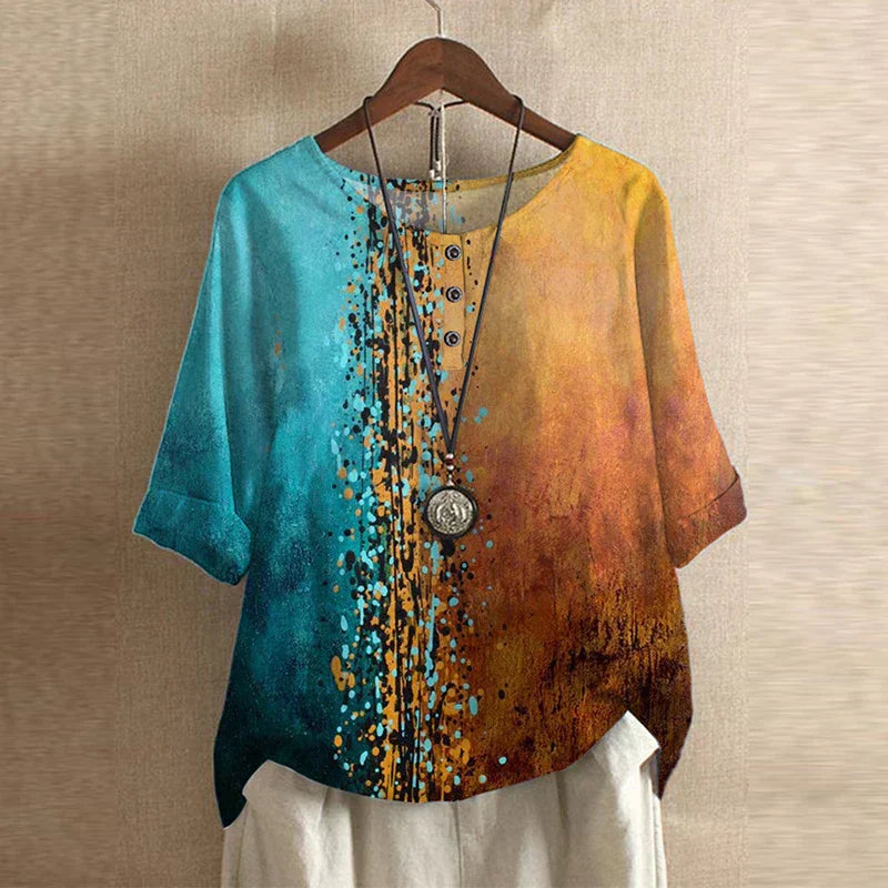 Blouse Bohème Fluide Femme Imprimé Artistique