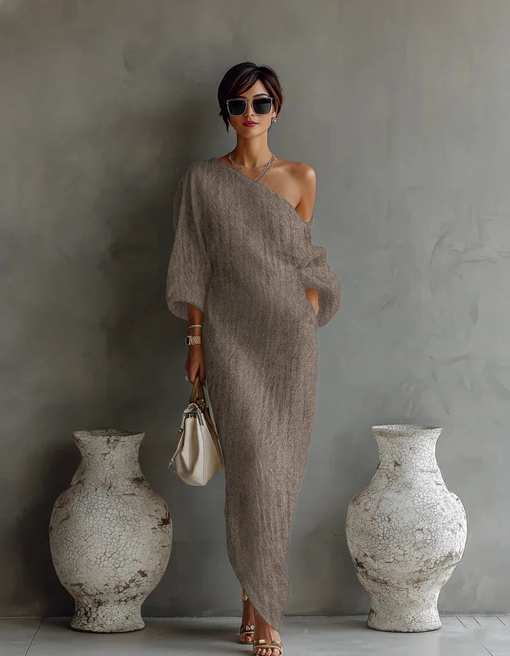 Robe Maxi Asymétrique Femme Manches Chauve-Souris