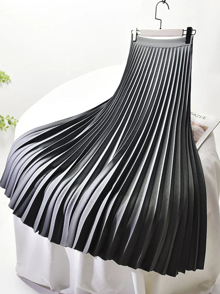 Jupe Midi Plissée Femme Taille Haute