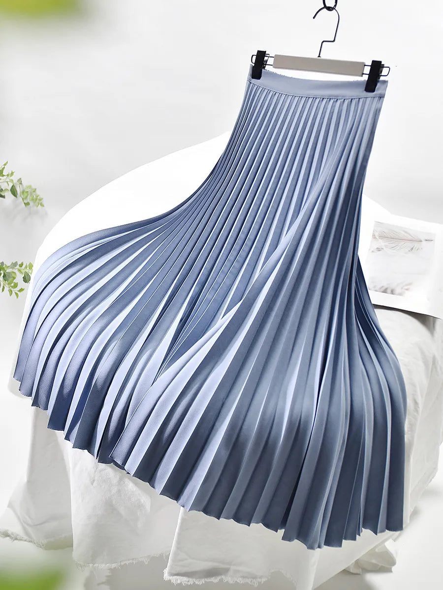 Jupe Midi Plissée Femme Taille Haute