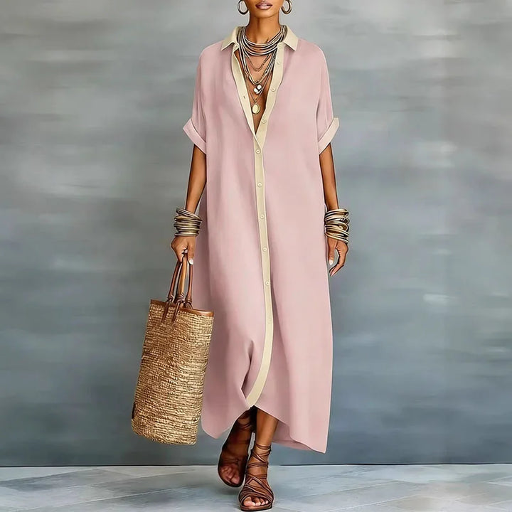 Robe Chemise Longue Fluide Femme Boutonnée