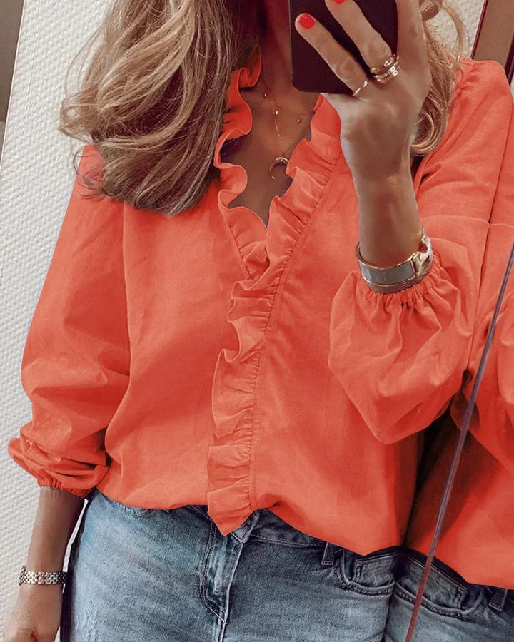 Chemisier Femme Col Volanté Manches Longues