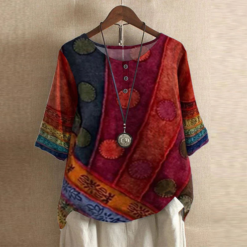 Blouse Bohème Fluide Femme Imprimé Artistique
