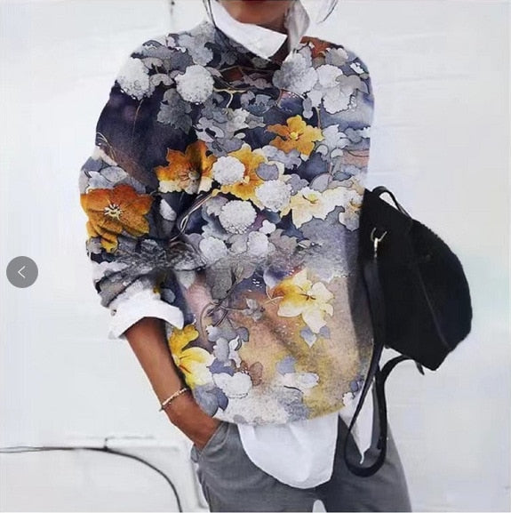 Pull Vintage À Manches Longues Et Motif Floral Pour Femme