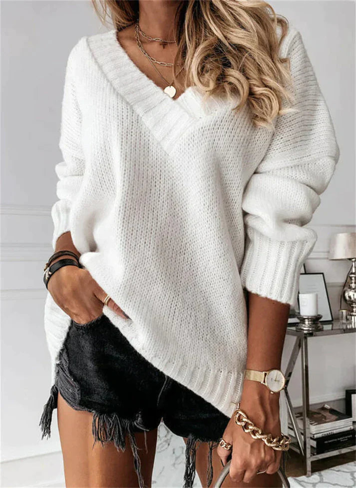 Pull Femme Col V en Maille Douce