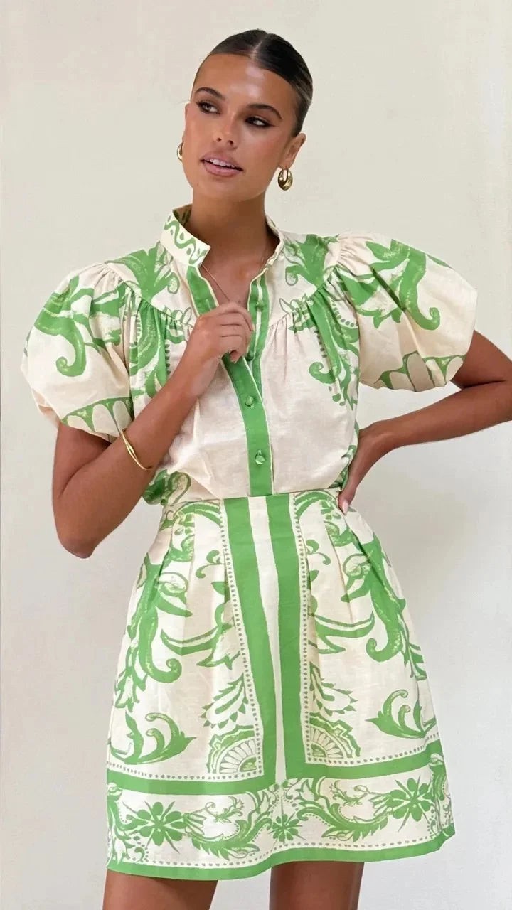 Robe Mini Fleurs Manches Bouffantes Femme Été