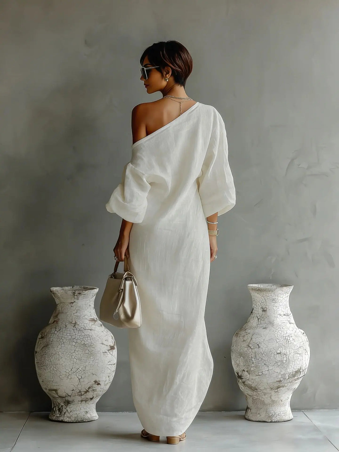 Robe Maxi Asymétrique Femme Manches Chauve-Souris