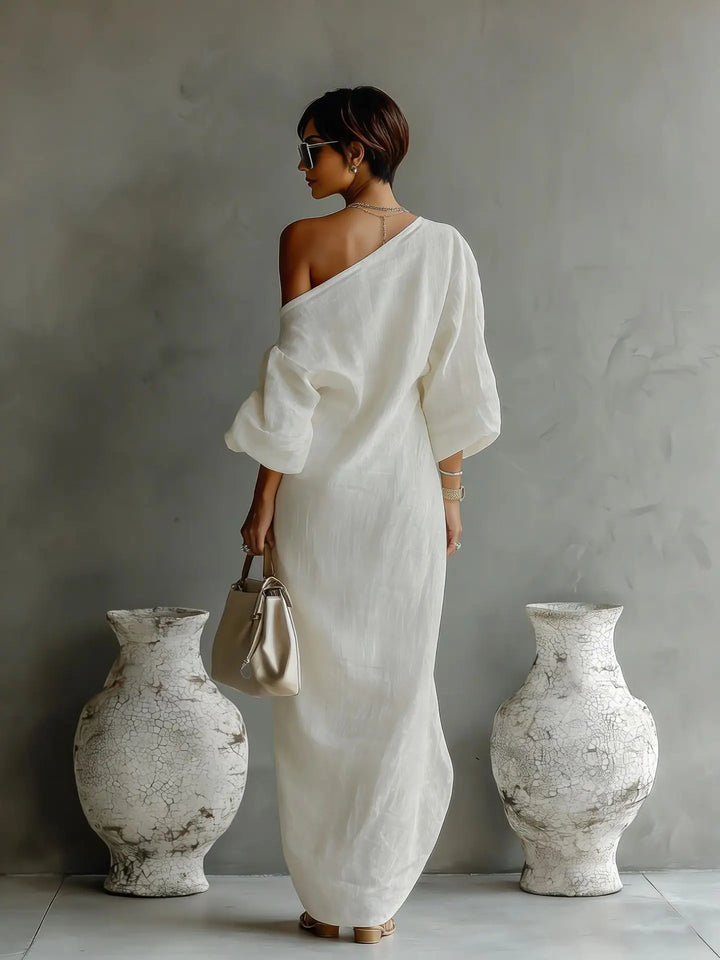 Robe Maxi Asymétrique Femme Manches Chauve-Souris