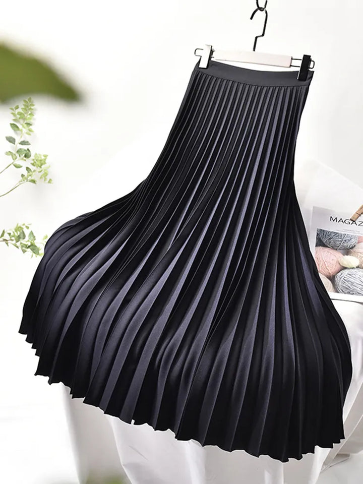Jupe Midi Plissée Femme Taille Haute