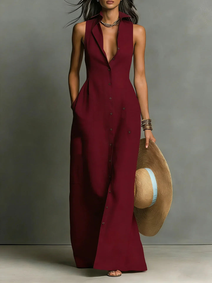 Robe Chemise Sans Manches Boutonnée Femme