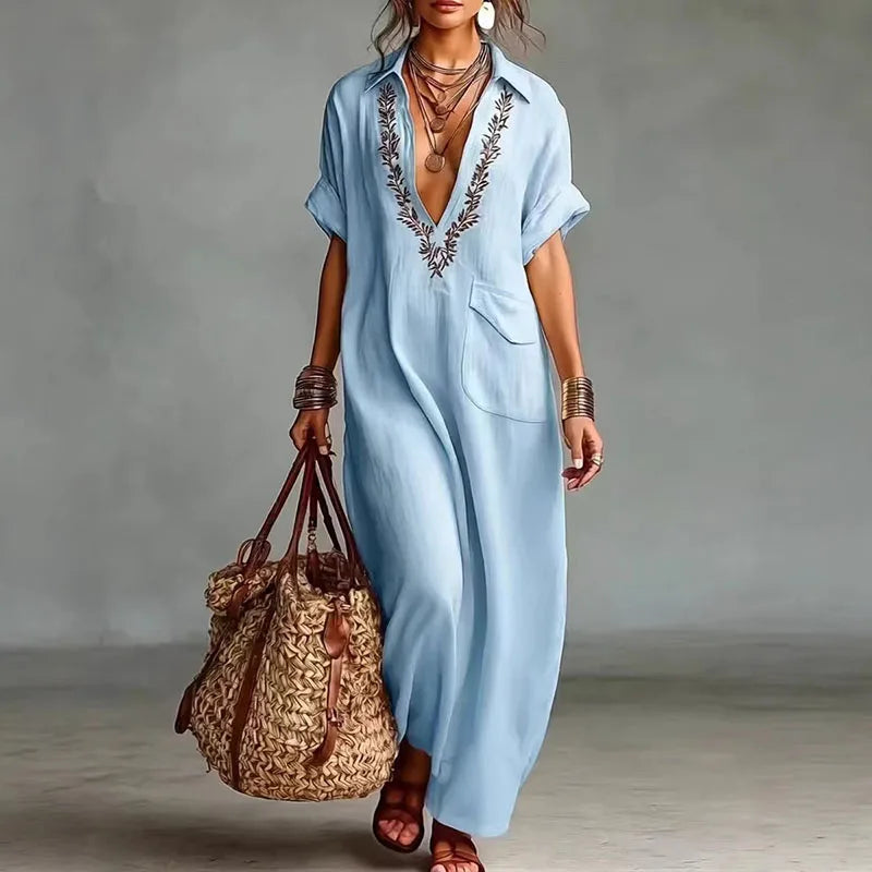 Robe Maxi Bohème Femme Décolleté V Imprimée