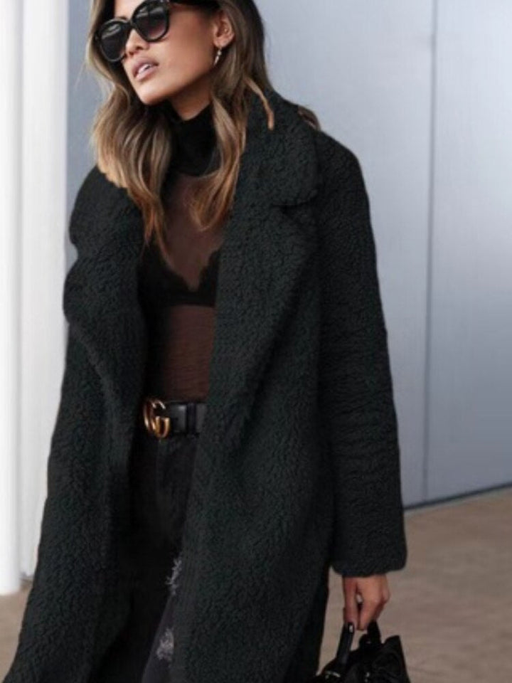 Manteau Long en Polaire Douce Effet Mouton Pour Femme