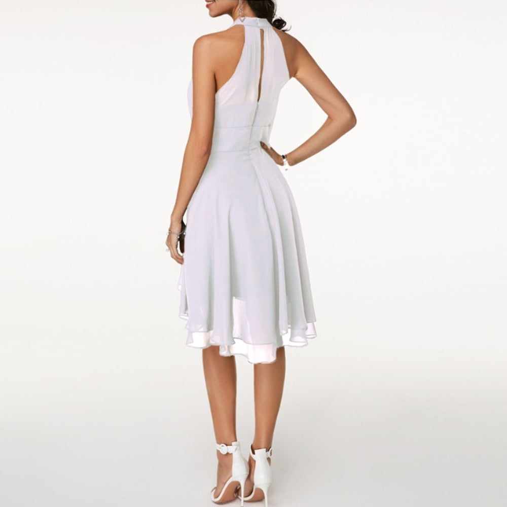 Robe Courte Femme Col Halter Fluide Soirée