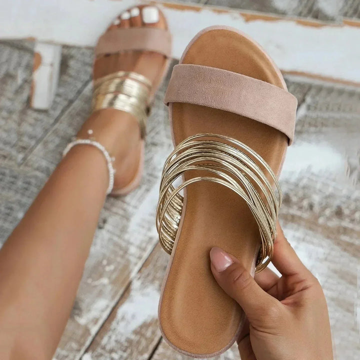 Sandales Plates Brides Métallisées Femme Été