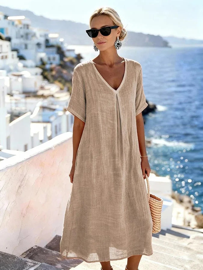 Robe Midi Femme Col V Coupe Fluide Été