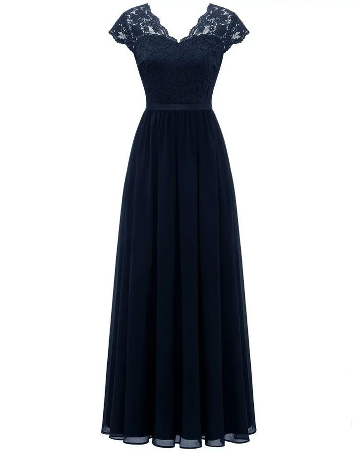 Robe Longue Élégante en Dentelle avec Décolleté en V Pour Femme