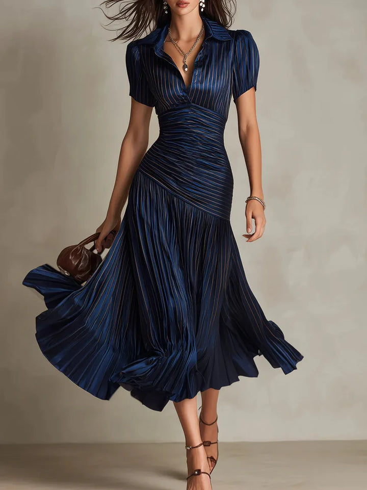 Robe Midi Élégante Pour Femme à Col en V et Plis
