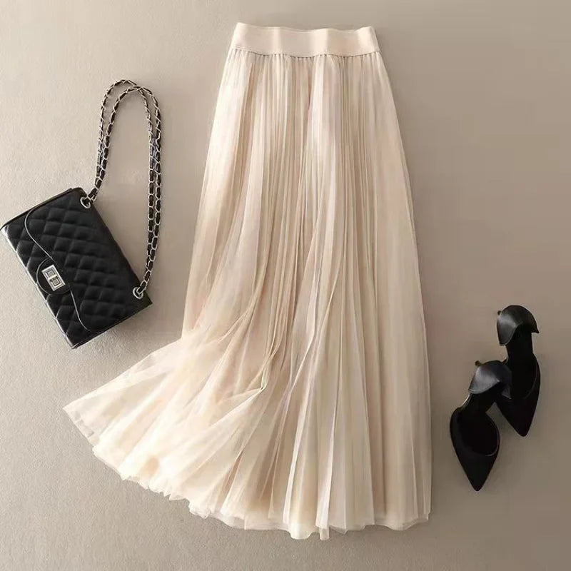 Women's High-Waisted Pleated Maxi Skirt