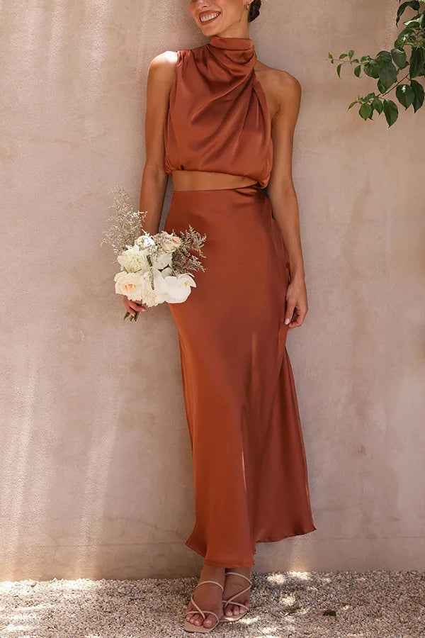 Ensemble Femme Top Drapé et Jupe Longue Soirée