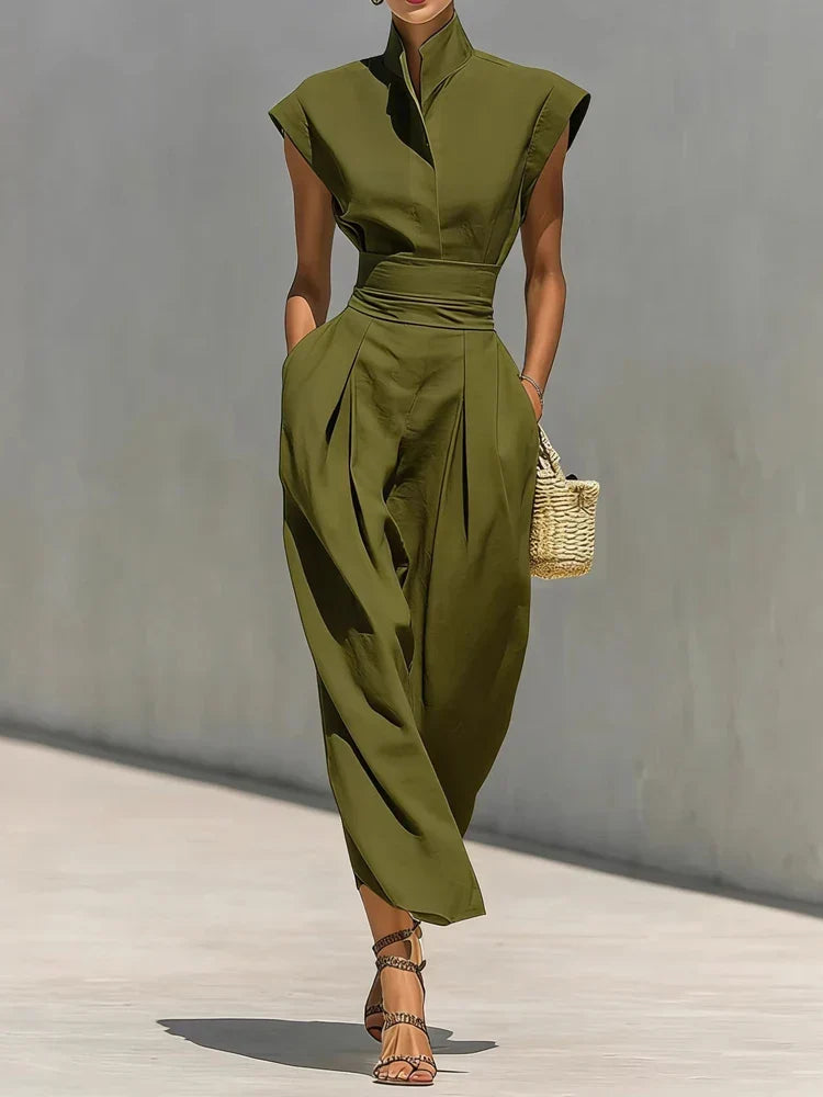 Robe Midi Fluide Col Montant Pour Femme