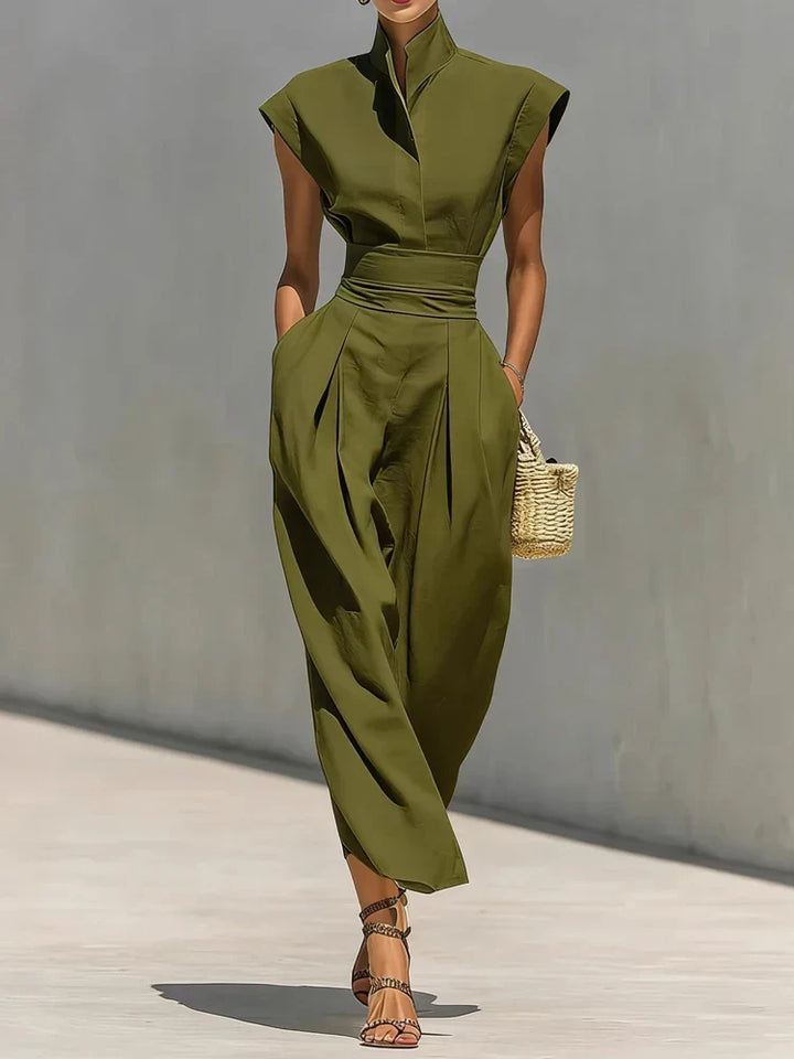 Robe Midi Fluide Col Montant Pour Femme