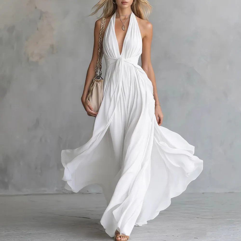 Robe Maxi Femme Col Halter Décolleté V