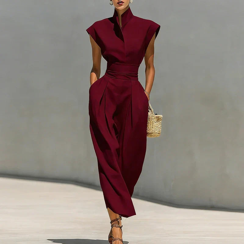 Robe Midi Fluide Col Montant Pour Femme