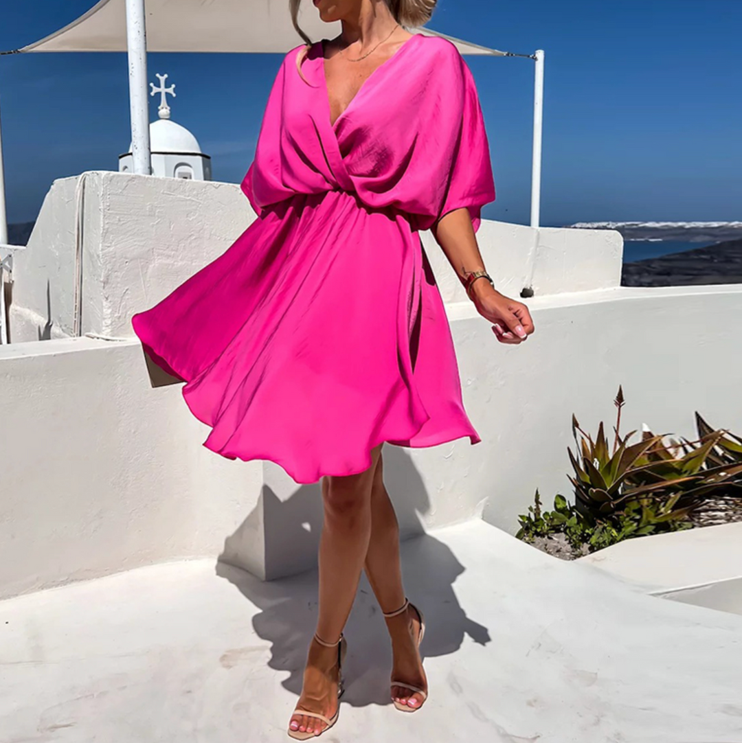 Robe Mini Cache-Cœur Manches Courtes Femme Été
