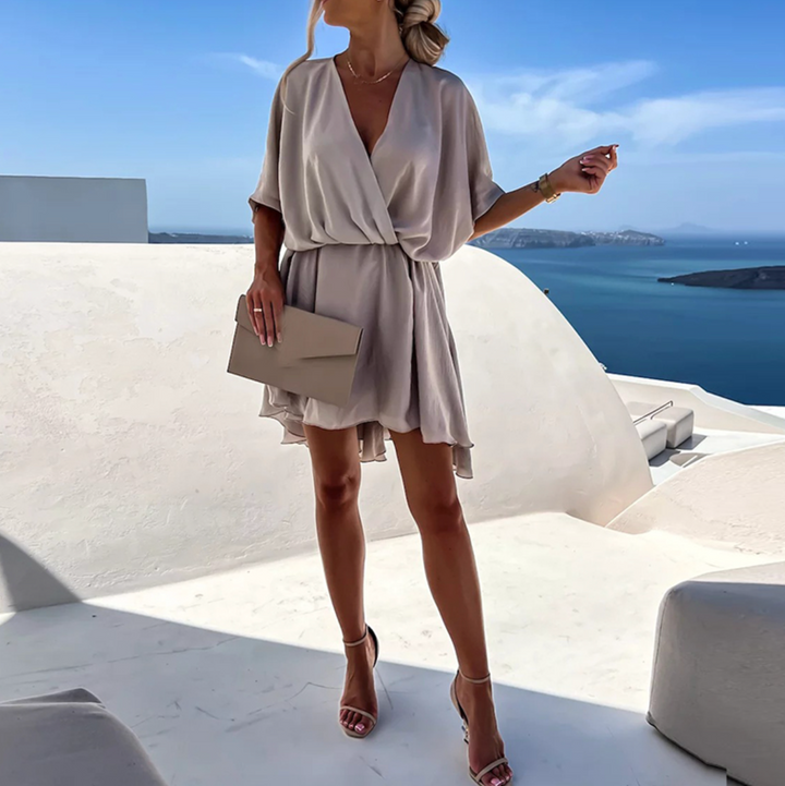 Robe Mini Cache-Cœur Manches Courtes Femme Été