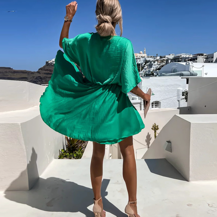 Robe Mini Cache-Cœur Manches Courtes Femme Été