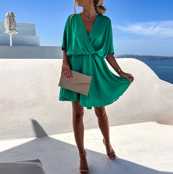Robe Mini Cache-Cœur Manches Courtes Femme Été
