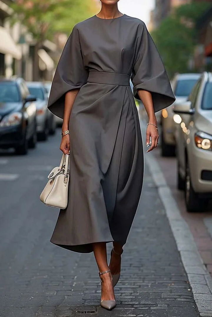 Robe Midi Fluide Structurée Femme