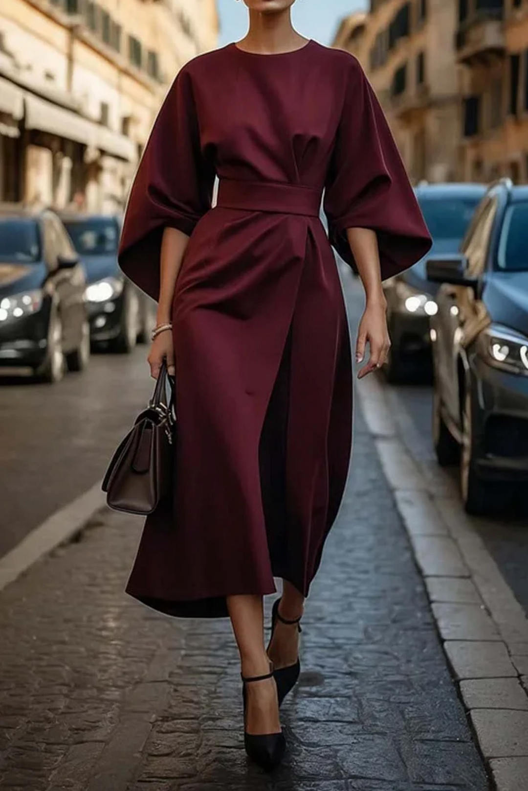 Robe Midi Fluide Structurée Femme
