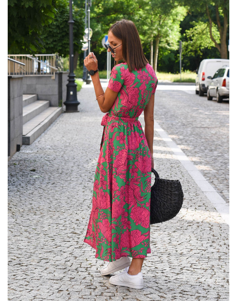 Robe Portefeuille Fleurie Femme Manches Courtes