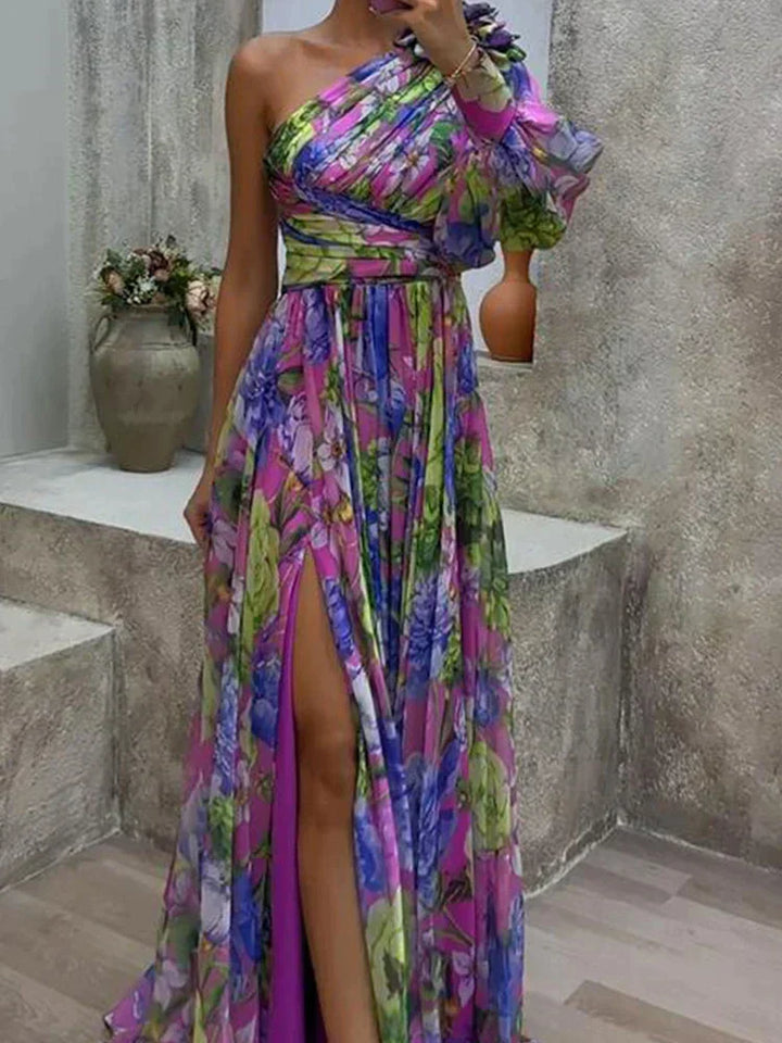 Robe Maxi Femme Asymétrique Imprimé Floral