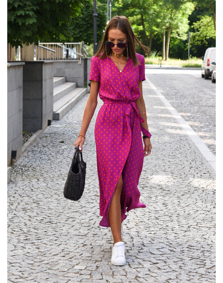 Robe Portefeuille Fleurie Femme Manches Courtes