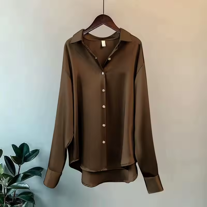 Blouse Satinée Femme Boutonnée Manches Longues